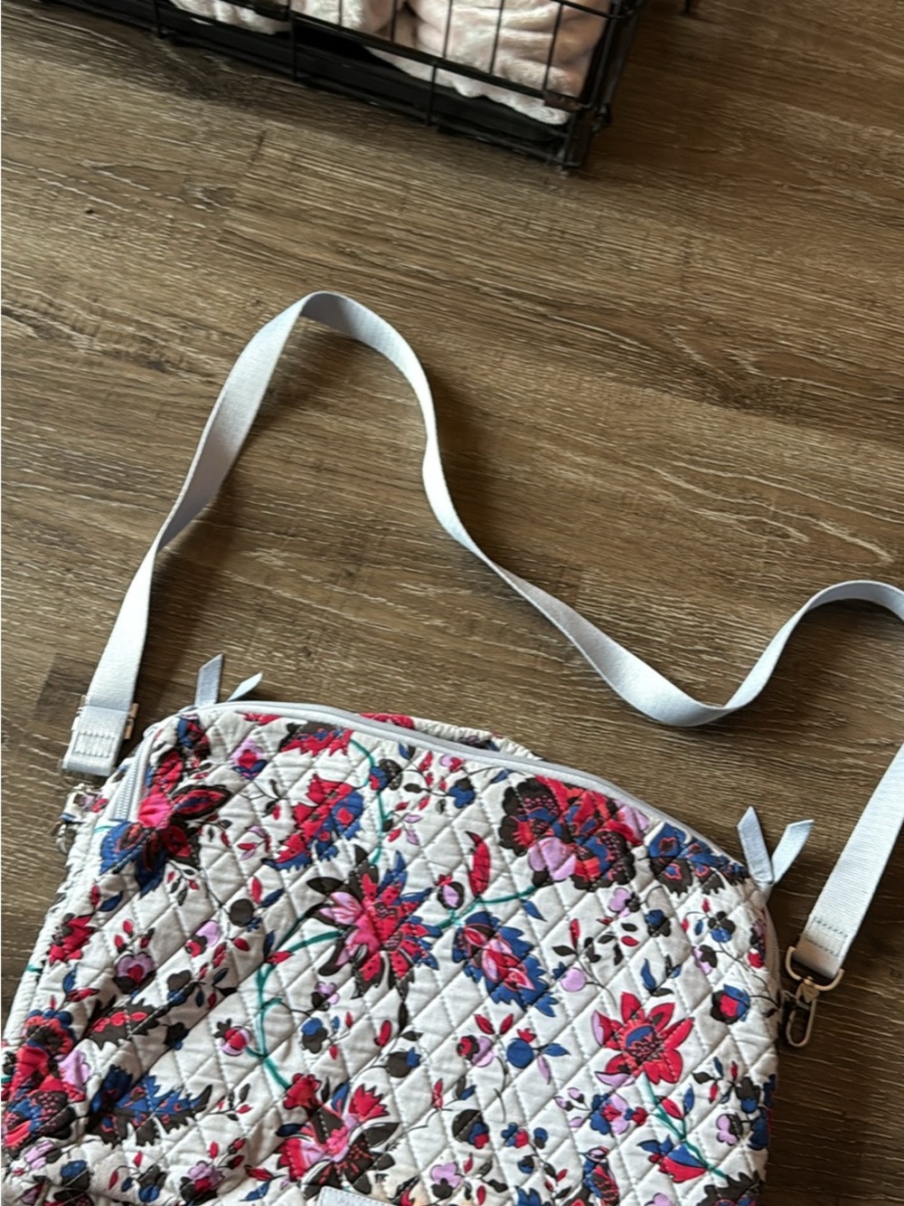 Vera Bradley Quilted Floral Crossbody in White with Pink and Blue Accents